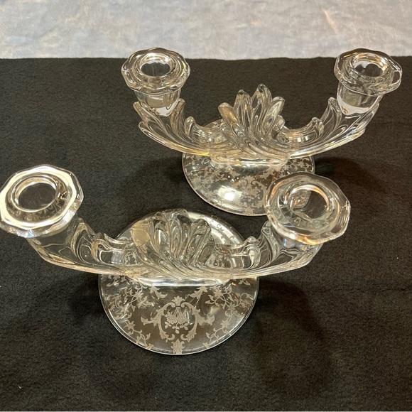 Fostoria Other - Fostoria double candle holder in Navarre pattern etched glass. Set of 2.